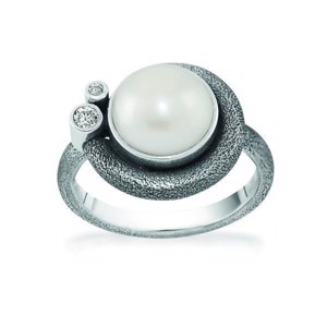 Rabinovich Devine White - Sort sølv ring med perler og zirkonia**